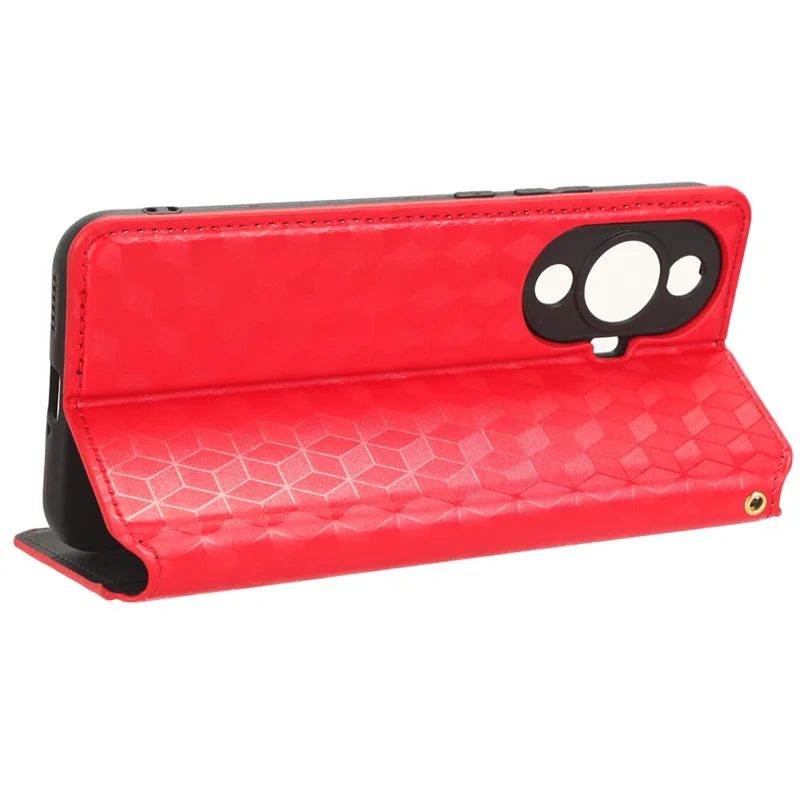 Чехол для телефона Huawei nova 11 / nova 12s 4G / nova 12 Lite 4G, с подставкой, с отделением для карт, ударопрочный, из искусственной кожи с ромбовидным тиснением — красный