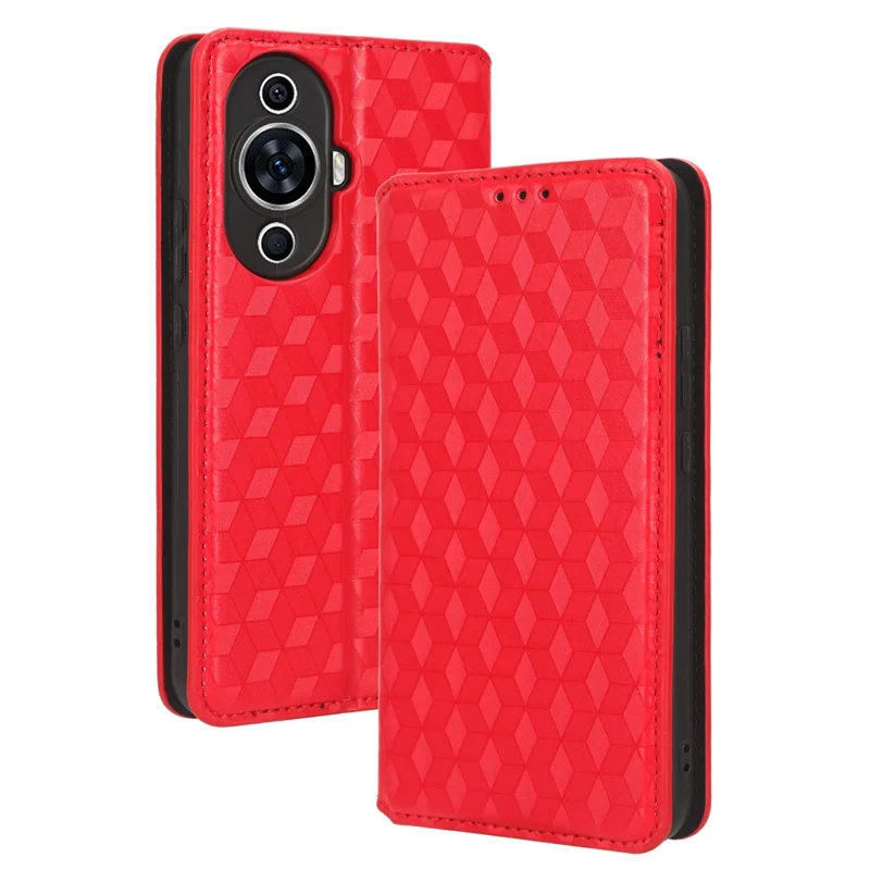 Чехол для телефона Huawei nova 11 / nova 12s 4G / nova 12 Lite 4G, с подставкой, с отделением для карт, ударопрочный, из искусственной кожи с ромбовидным тиснением — красный