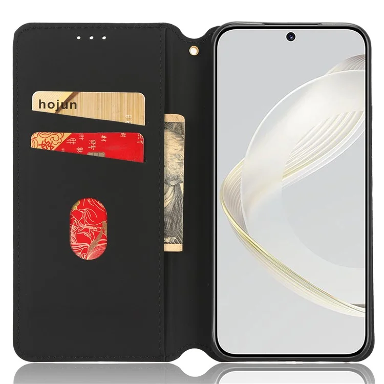 Para Huawei nova 11 Pro / nova 11 Ultra Carteira Capa de Telefone de Couro PU com Padrão Rômbico Gravado - Preto