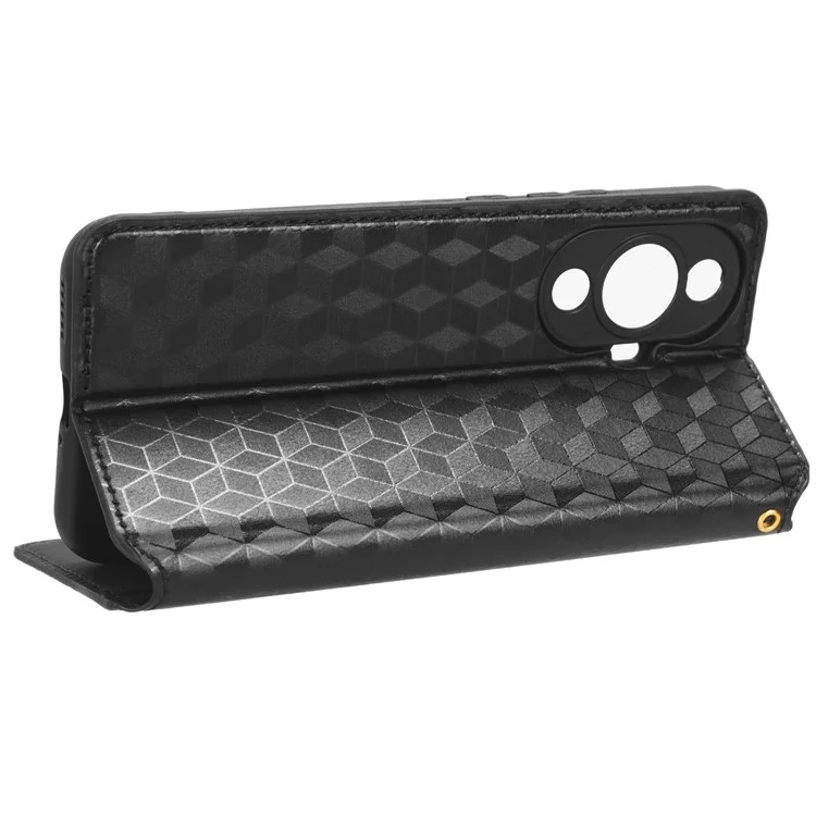 Para Huawei nova 11 Pro / nova 11 Ultra Carteira Capa de Telefone de Couro PU com Padrão Rômbico Gravado - Preto