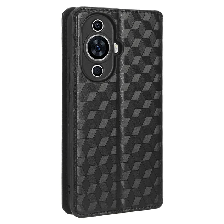 Para Huawei nova 11 Pro / nova 11 Ultra Carteira Capa de Telefone de Couro PU com Padrão Rômbico Gravado - Preto