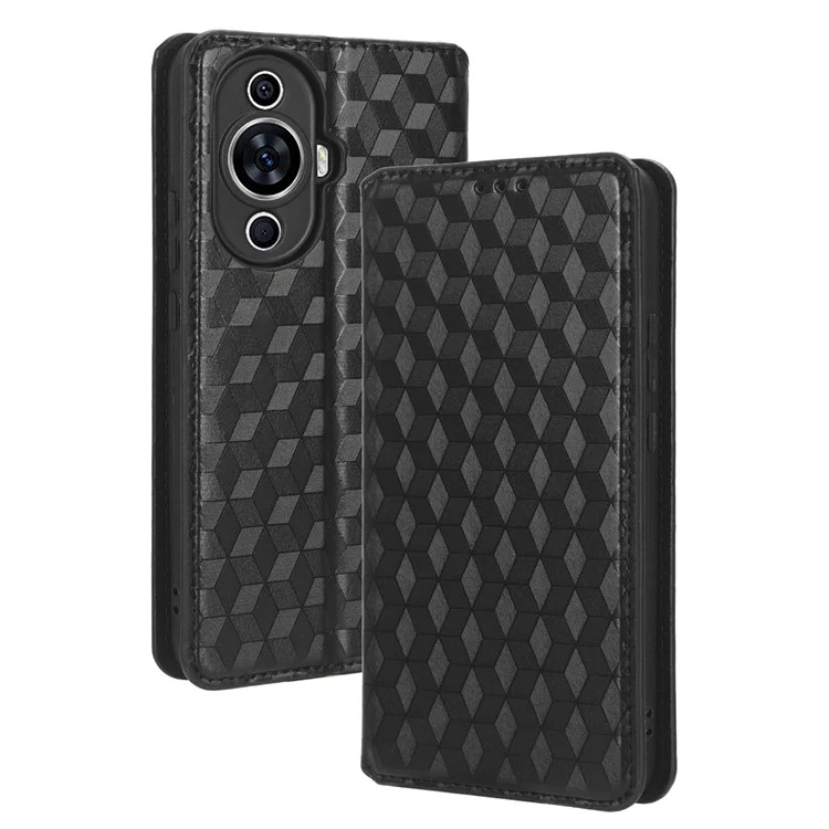 Para Huawei nova 11 Pro / nova 11 Ultra Carteira Capa de Telefone de Couro PU com Padrão Rômbico Gravado - Preto