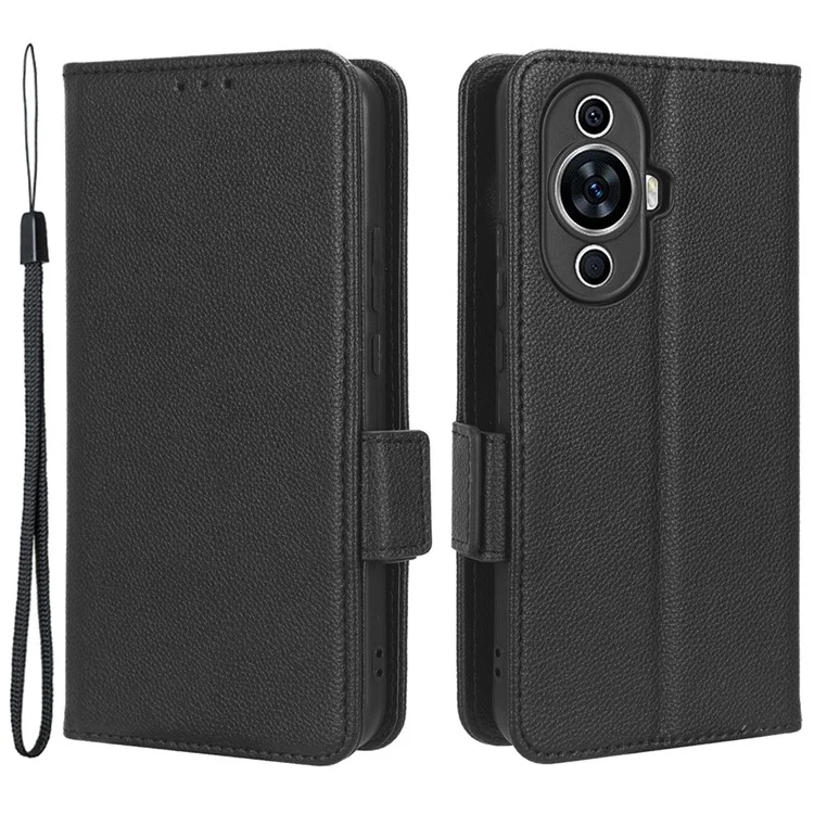 Per Huawei nova 11 Pro / nova 11 Ultra Custodia a portafoglio in pelle PU con texture a litchi e tracolla - Nero