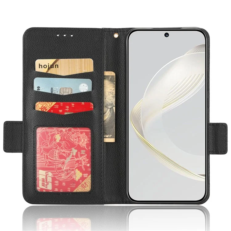 Per Huawei nova 11 Pro / nova 11 Ultra Custodia a portafoglio in pelle PU con texture a litchi e tracolla - Nero