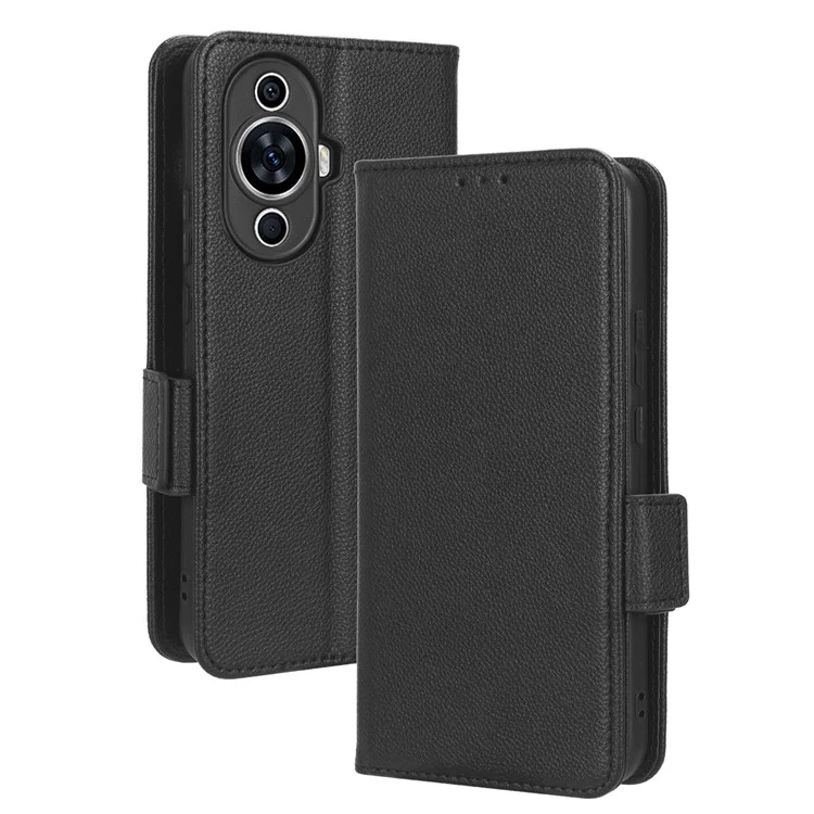 Per Huawei nova 11 Pro / nova 11 Ultra Custodia a portafoglio in pelle PU con texture a litchi e tracolla - Nero