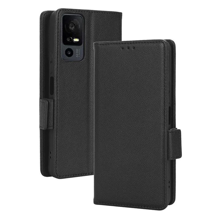 Für TCL 40 XE / 40 X T601D / NxtPaper 5G stoßfeste Brieftasche mit Litchi-Textur PU-Leder Handyhülle mit Gurt - Schwarz