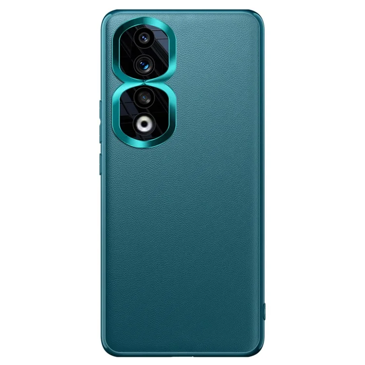Metal Lens Protection Case for Honor 90 Pro , PU Leather Coated TPU+PC Phone Cover (2nd Gen) - Green