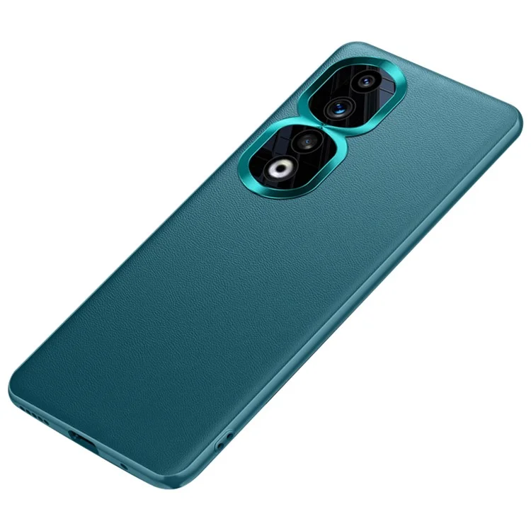 Metal Lens Protection Case for Honor 90 Pro , PU Leather Coated TPU+PC Phone Cover (2nd Gen) - Green