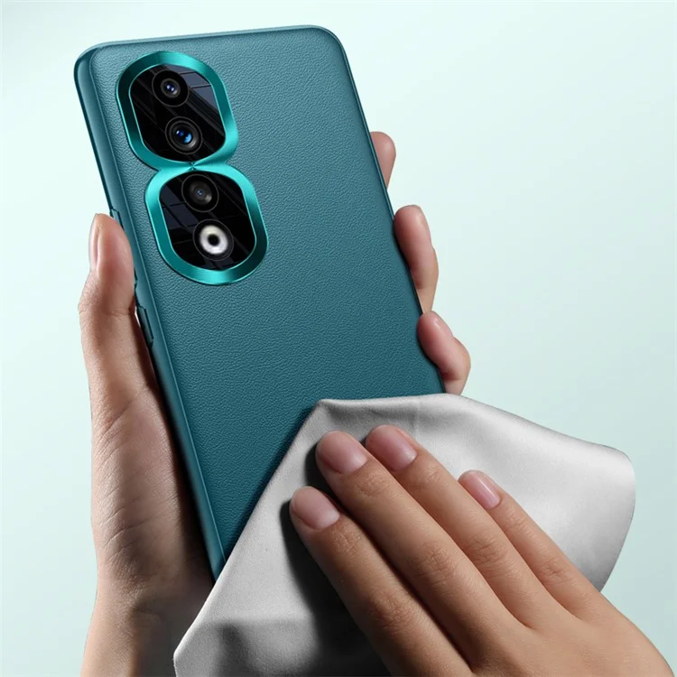 Metal Lens Protection Case for Honor 90 Pro , PU Leather Coated TPU+PC Phone Cover (2nd Gen) - Green