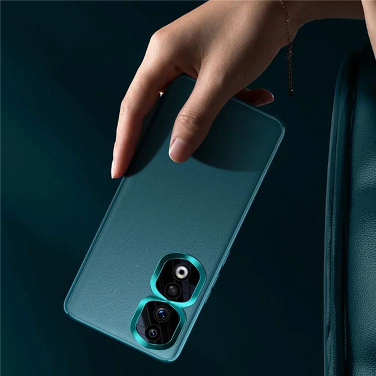 Metal Lens Protection Case for Honor 90 Pro , PU Leather Coated TPU+PC Phone Cover (2nd Gen) - Green