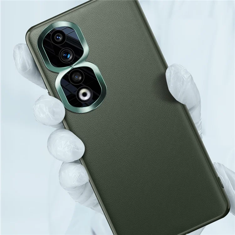 Metal Lens Protection Case for Honor 90 Pro , PU Leather Coated TPU+PC Phone Cover (2nd Gen) - Green