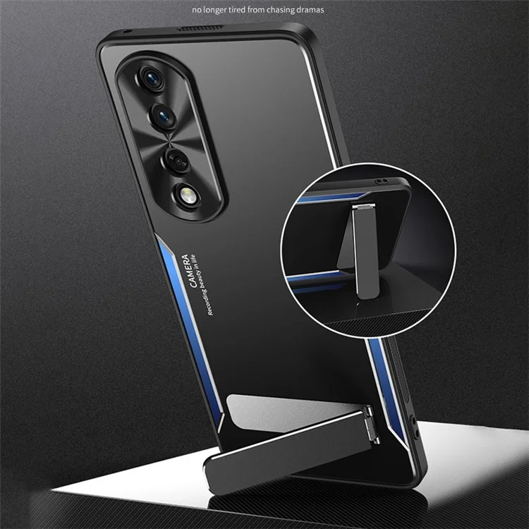 Чехол для телефона For Honor 80 GT 5G с защитой от царапин, TPU + алюминиевый сплав с подставкой - синий
