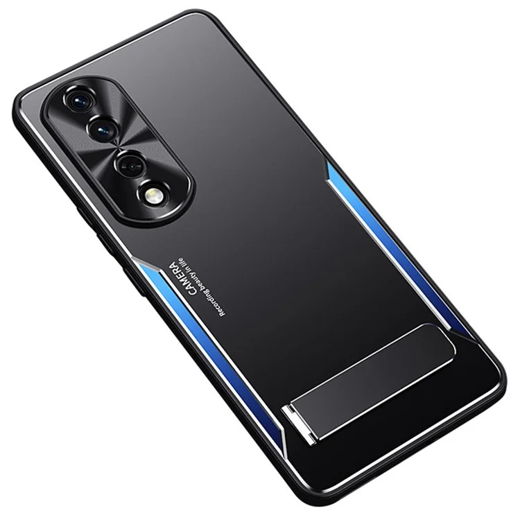 Funda Para Smartphone For Honor 90 Pro Carcasa de TPU + Aleación de Aluminio Antideslizante con Soporte Plegable - Azul