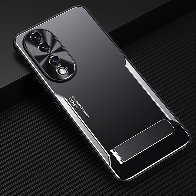 For Honor 90 TPU + Aluminium Alloy Phone Case Anti-drop Kickstand Cell Phone Back Cover - Silver