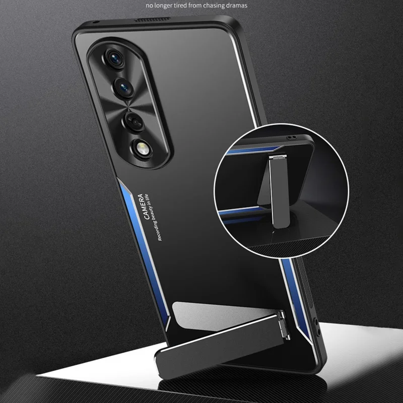 For Honor 90 TPU + Aluminium Alloy Phone Case Anti-drop Kickstand Cell Phone Back Cover - Silver