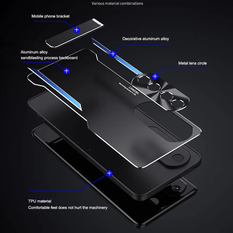 For Honor 90 TPU + Aluminium Alloy Phone Case Anti-drop Kickstand Cell Phone Back Cover - Silver