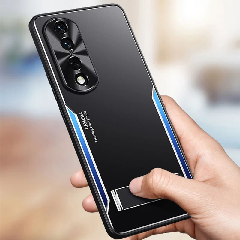 For Honor 90 TPU + Aluminium Alloy Phone Case Anti-drop Kickstand Cell Phone Back Cover - Silver
