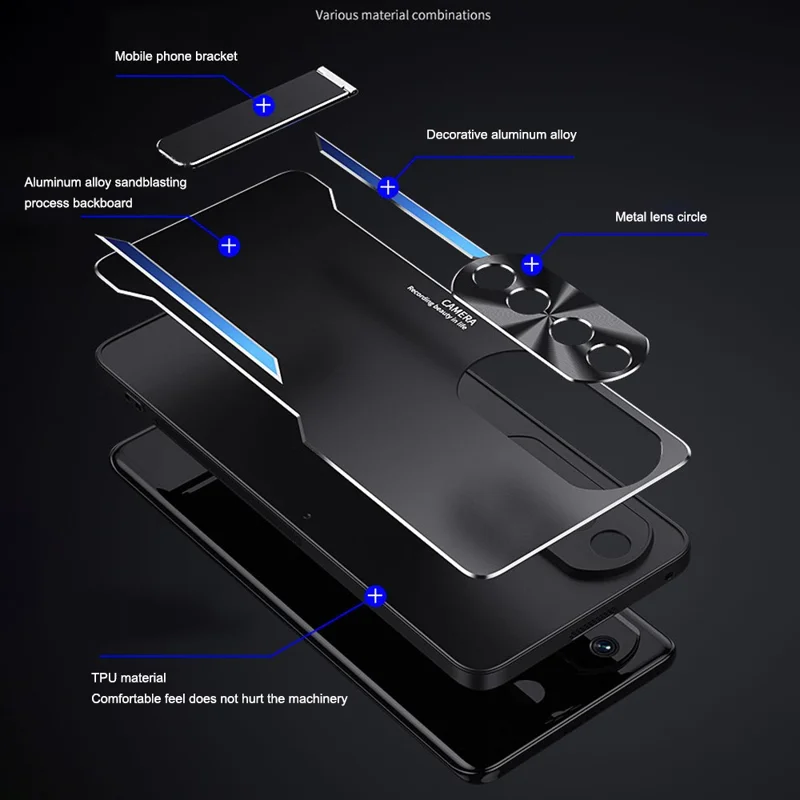 Чехол для телефона Anti-Fingerprint для Honor 90 с защитой от царапин, из алюминиевого сплава + TPU - Синий