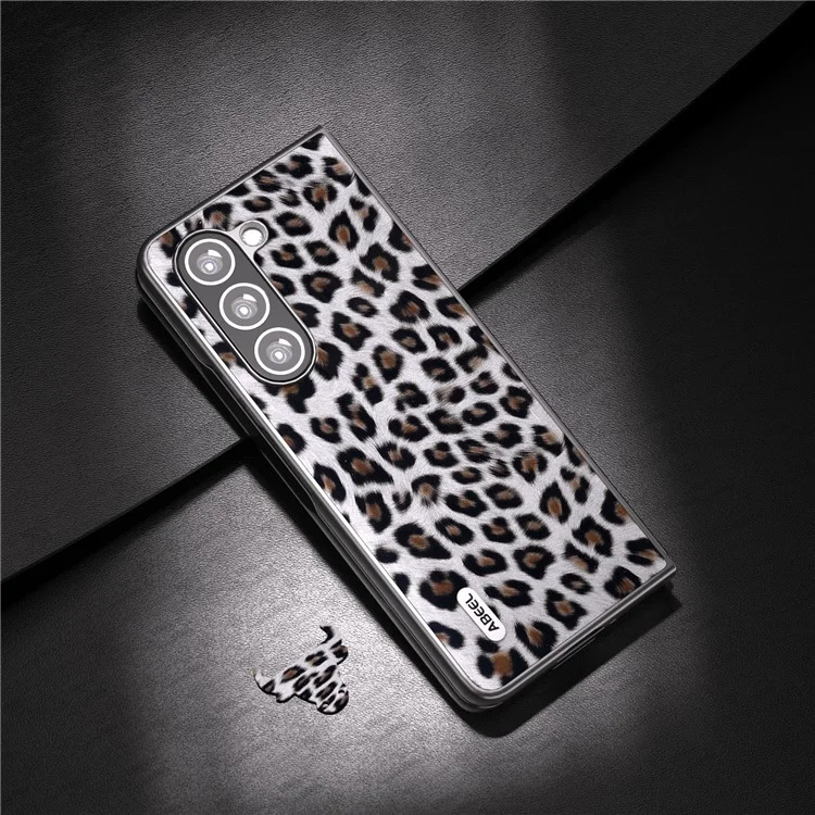 ABEEL Para Samsung Galaxy Z Fold5 5G Funda con Estampado de Leopardo Anticortes de Cuero PU + Cubierta de Teléfono PC - Plata