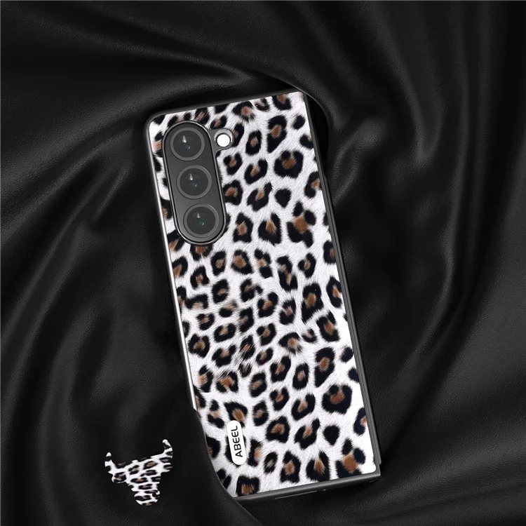 ABEEL Para Samsung Galaxy Z Fold5 5G Funda con Estampado de Leopardo Anticortes de Cuero PU + Cubierta de Teléfono PC - Plata