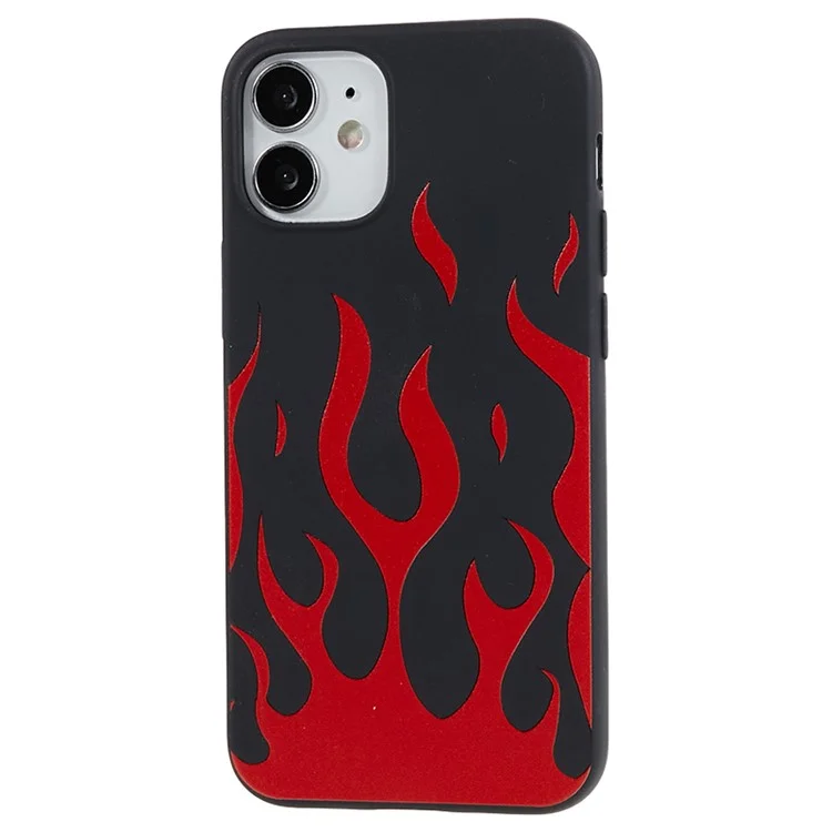 For iPhone 12 mini Soft TPU Shockproof Case Pattern Printing Anti-Scratch Phone Cover - Black / Red Flame