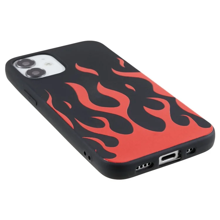 For iPhone 12 mini Soft TPU Shockproof Case Pattern Printing Anti-Scratch Phone Cover - Black / Red Flame