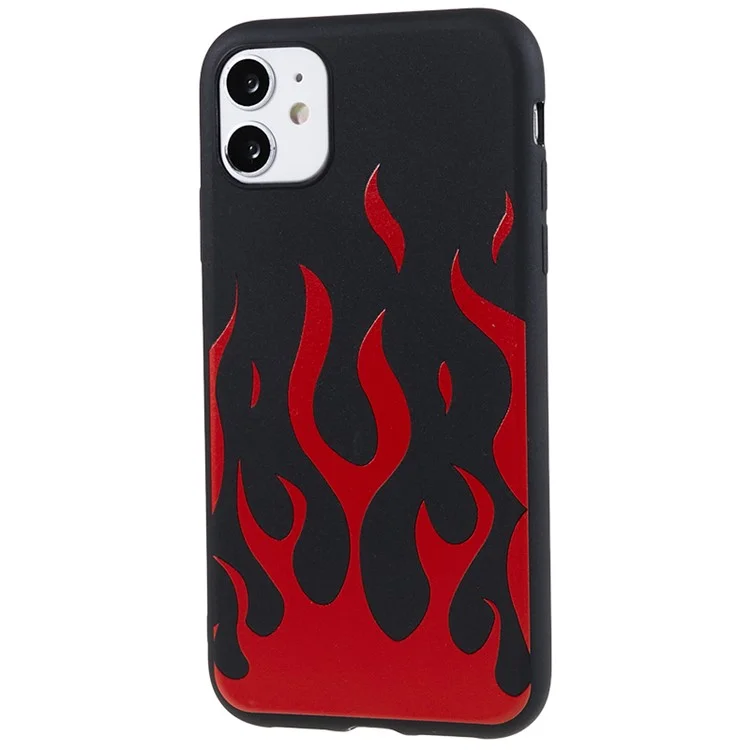 For iPhone 11 Soft TPU Cover Pattern Printing Design Protective Phone Case - Black / Red Flame