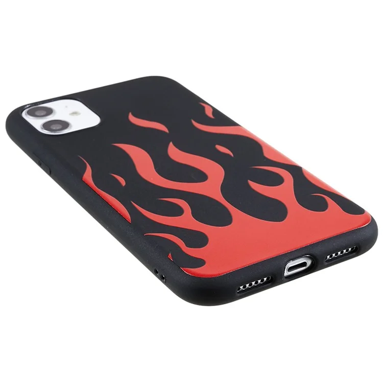 For iPhone 11 Soft TPU Cover Pattern Printing Design Protective Phone Case - Black / Red Flame