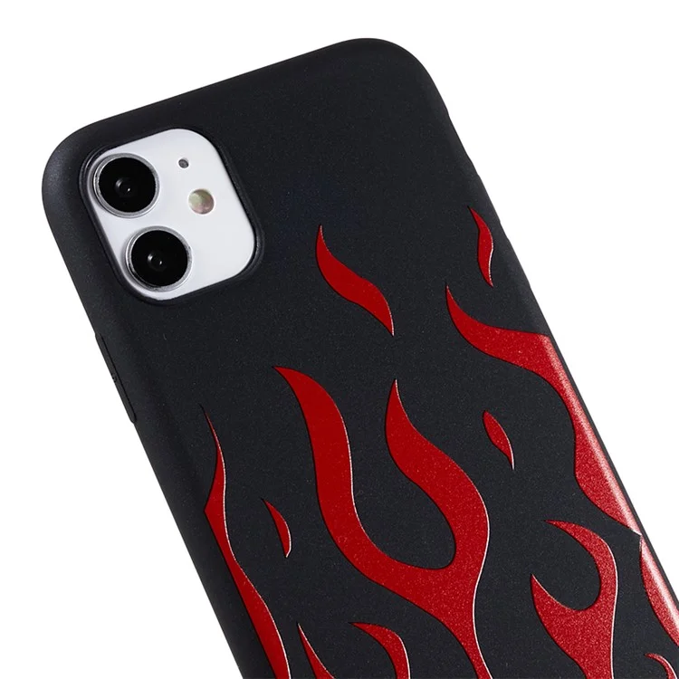 For iPhone 11 Soft TPU Cover Pattern Printing Design Protective Phone Case - Black / Red Flame
