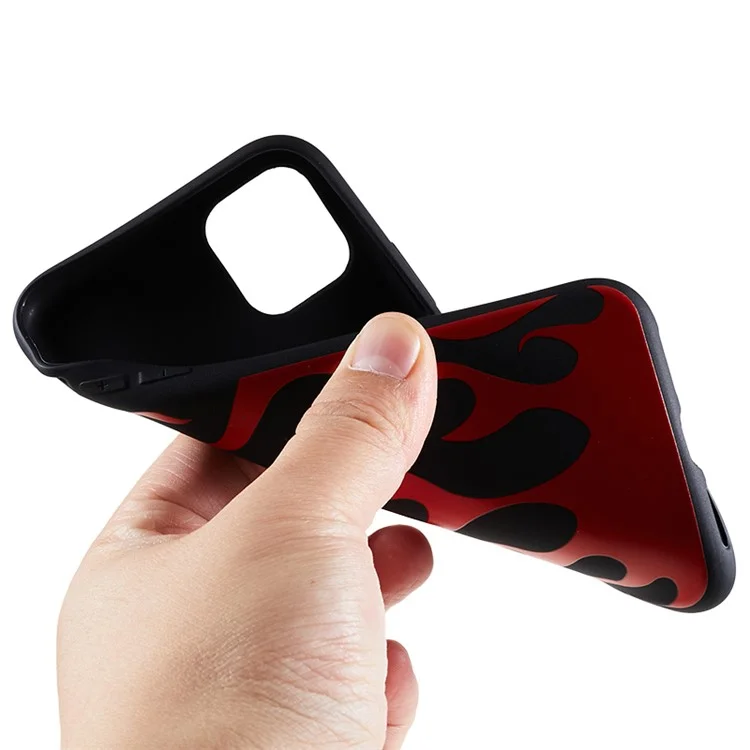 For iPhone 11 Soft TPU Cover Pattern Printing Design Protective Phone Case - Black / Red Flame