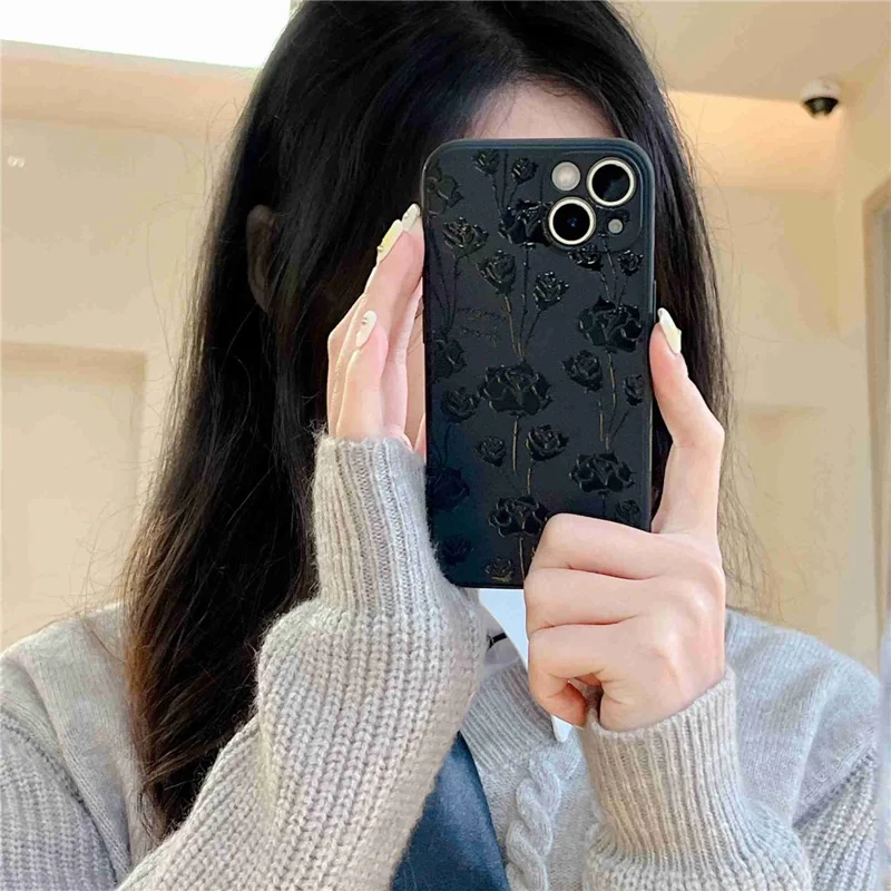 Back Shell for iPhone 14 Phone Case Pattern Printing Soft TPU Protective Cellphone Cover - Rose