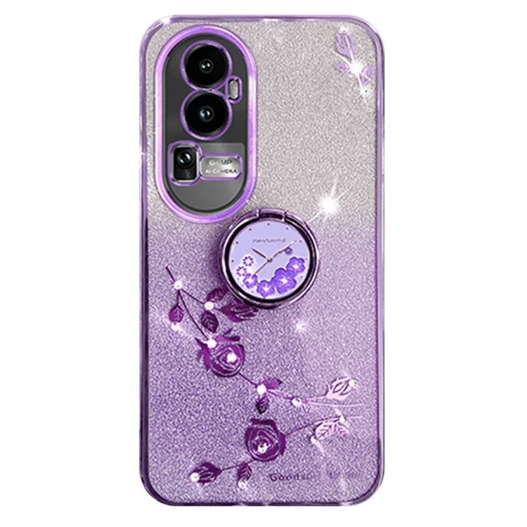 KADEM Glitter Gradient Phone Shell für Oppo Reno10 Pro+ 5G Rhinestone Blume TPU Hülle mit Ständer - Lila