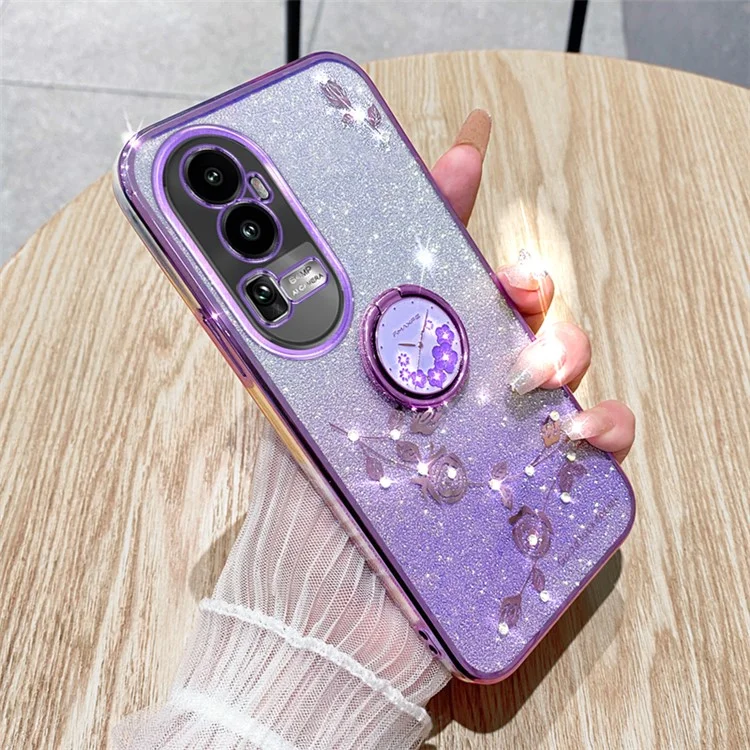 KADEM Glitter Gradient Phone Shell für Oppo Reno10 Pro+ 5G Rhinestone Blume TPU Hülle mit Ständer - Lila