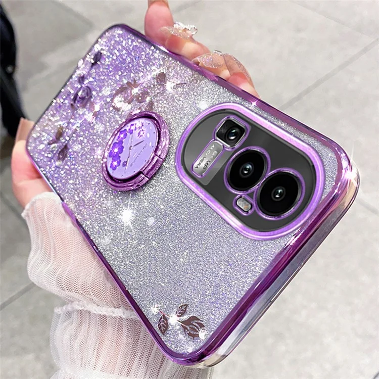 KADEM Glitter Gradient Phone Shell für Oppo Reno10 Pro+ 5G Rhinestone Blume TPU Hülle mit Ständer - Lila