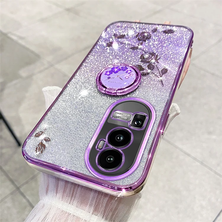 KADEM Glitter Gradient Phone Shell für Oppo Reno10 Pro+ 5G Rhinestone Blume TPU Hülle mit Ständer - Lila