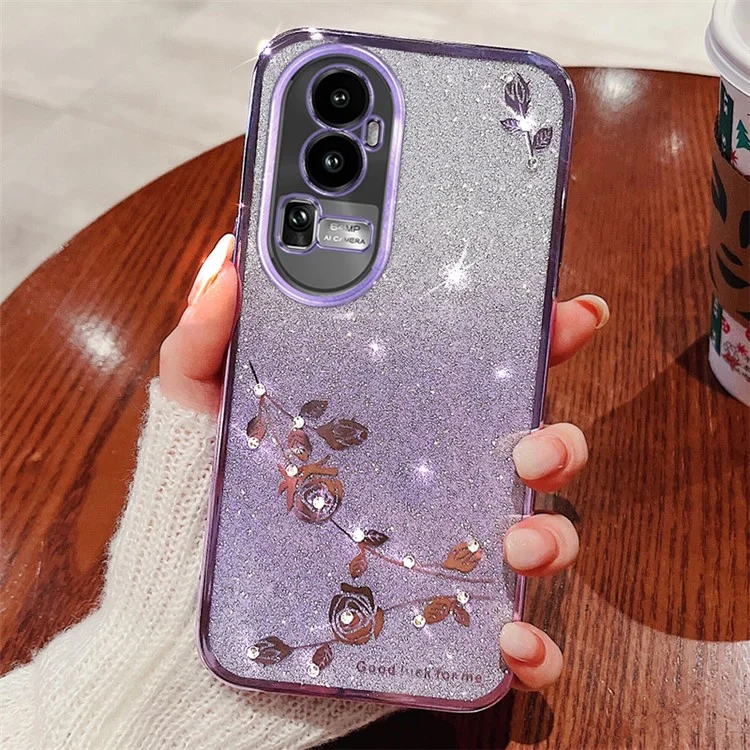 Funda TPU con Rhinestone de KADEM para Oppo Reno10 Pro+ 5G, Patrón de Flores Degradado Brillante - Púrpura