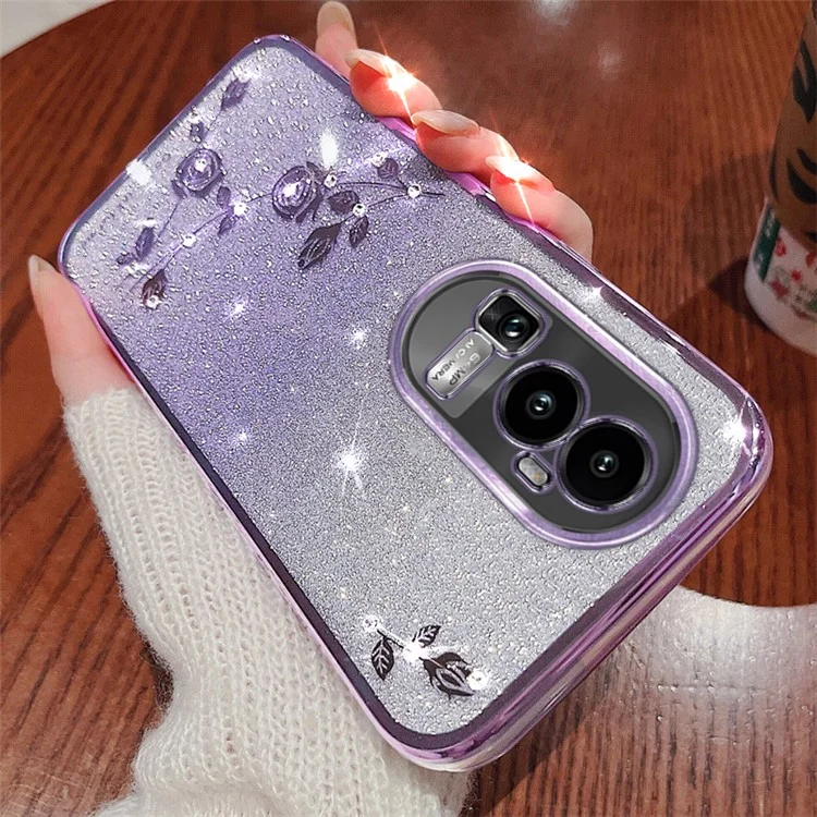 Funda TPU con Rhinestone de KADEM para Oppo Reno10 Pro+ 5G, Patrón de Flores Degradado Brillante - Púrpura