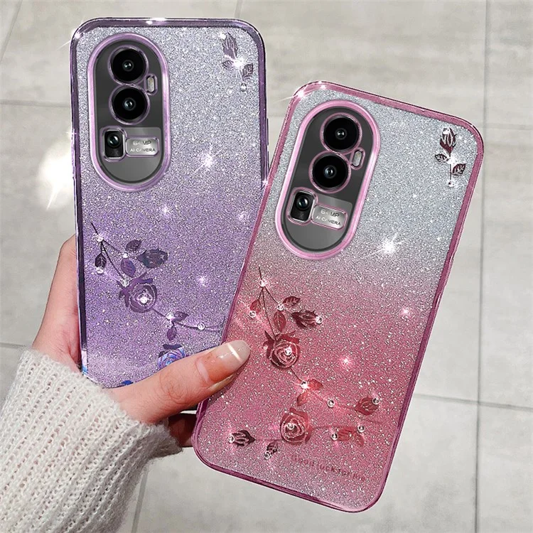 Funda TPU con Rhinestone de KADEM para Oppo Reno10 Pro+ 5G, Patrón de Flores Degradado Brillante - Púrpura