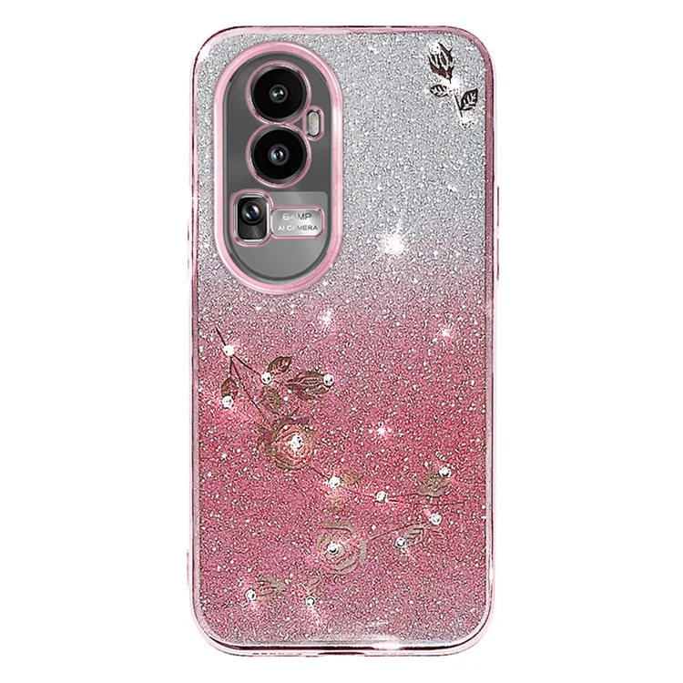 KADEM Für Oppo Reno10 Pro+ 5G Anti-Kratzer TPU-Hülle Glitter Blumenmuster Rhinestone Gradient Smartphone-Cover - Roségold