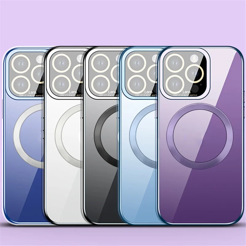 VOERO Magnetic Phone Case for iPhone 13 Pro , Glass Lens Film Cover Kickstand Electroplating TPU Protector - Silver