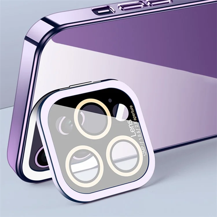 VOERO For iPhone 14 Pro Max Glass Camera Protection Film Kickstand Design Phone Case Electroplating TPU Phone Cover - Dark Purple
