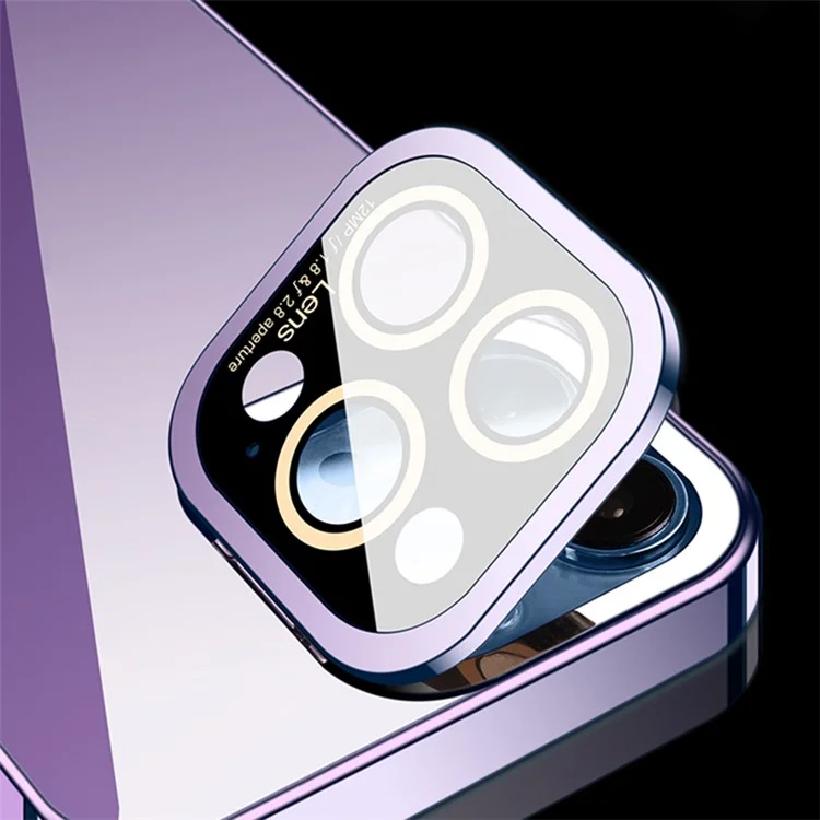 VOERO For iPhone 14 Pro Max Glass Camera Protection Film Kickstand Design Phone Case Electroplating TPU Phone Cover - Dark Purple