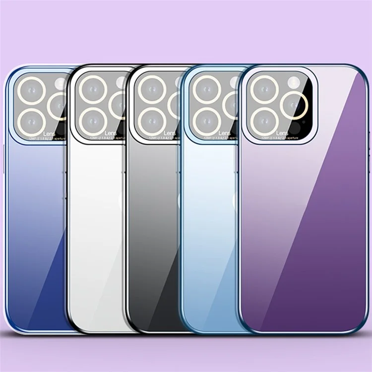 VOERO For iPhone 13 Pro 6.1 inch Anti-Wear Glass Camera Film Protection Cover Kickstand Phone Case Electroplating TPU Shell - Dark Purple