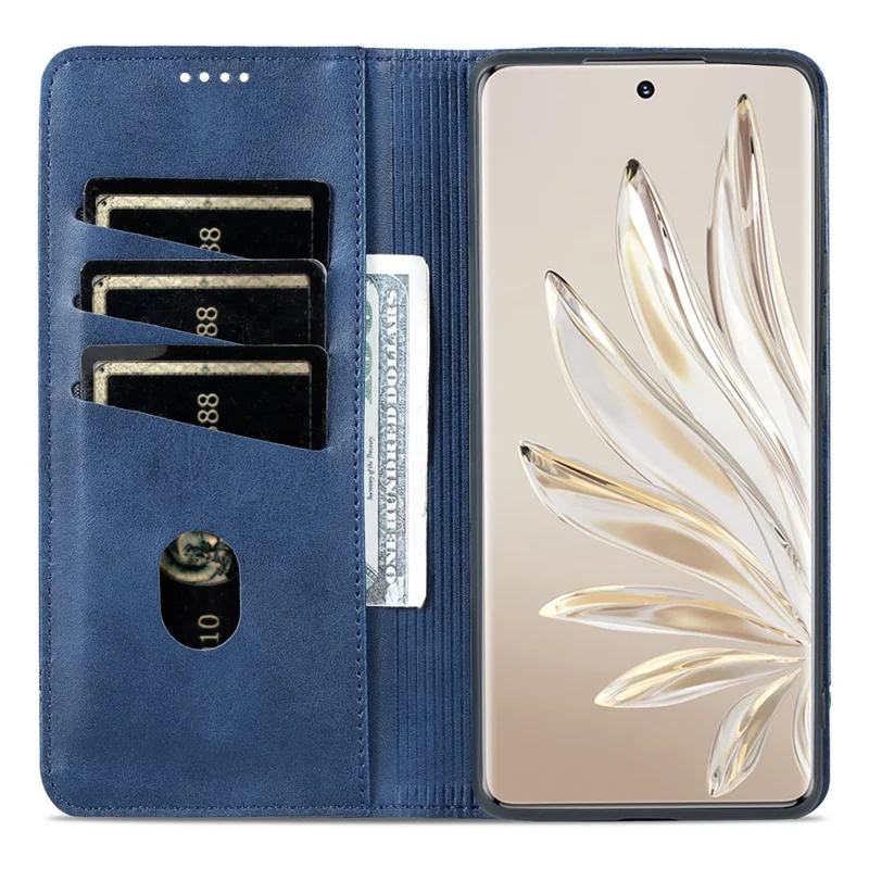 AZNS Etui na telefon Honor 90, etui skórzane PU z funkcją portfela i podstawką, ochronna obudowa antyrysik na smartfon - niebieski