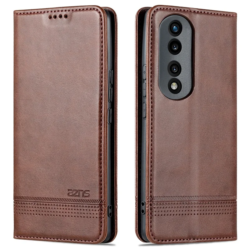 AZNS Phone Case for Honor 90 PU Leather Wallet Stand Anti-scratch Smartphone Cover - Coffee