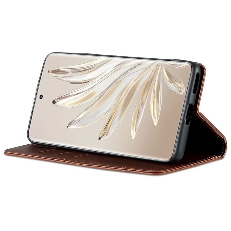 AZNS Phone Case for Honor 90 PU Leather Wallet Stand Anti-scratch Smartphone Cover - Coffee