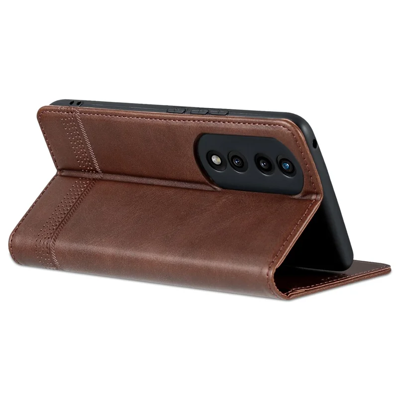 AZNS Phone Case for Honor 90 PU Leather Wallet Stand Anti-scratch Smartphone Cover - Coffee