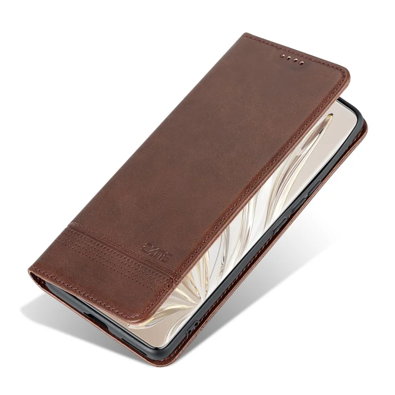 AZNS Phone Case for Honor 90 PU Leather Wallet Stand Anti-scratch Smartphone Cover - Coffee