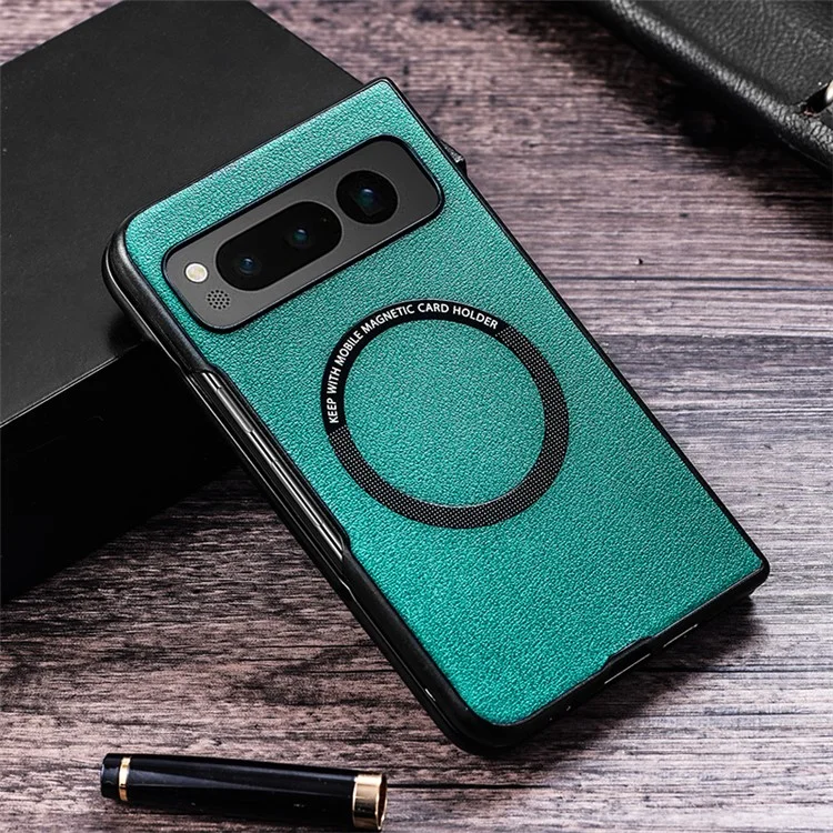 Чехол для смартфона Google Pixel Fold с магнитным креплением, кожаное покрытие, совместимый с MagSafe - зеленый