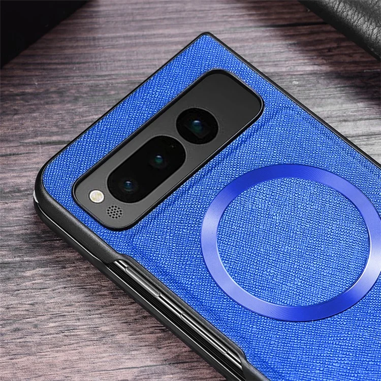 Для Чехол с магнитной застежкой для Google Pixel Fold, совместимый с MagSafe, из искусственной кожи + жесткой пластиковой оболочки, чехол для телефона - синий